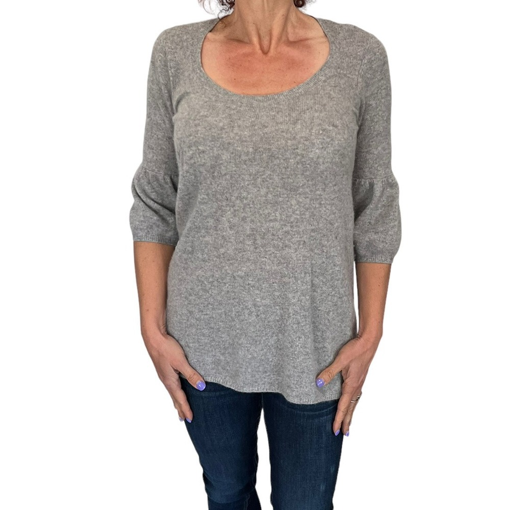 VINCE CASHMERE GRAY BABYDOLL  HALF SLEEVE KNIT TUNIC SWEATER v047671451 S